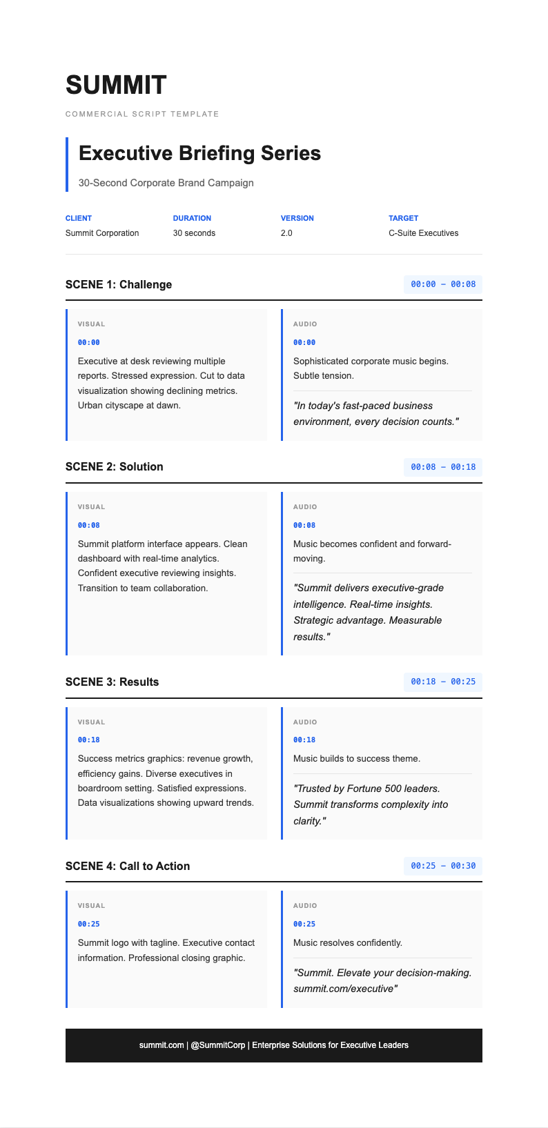 Executive summary commercial script